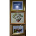 GRAVES (TWENTIETH/ TWENTY FIRST CENTURY) OIL ON CANVAS White primroses in a vase Signed 15 ¼? x