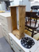 THOMAS KENT, LONDON, BATTERY WALL CLOCK AND A SMALL PINE OPEN BOOKCASE, 1?2? WIDE