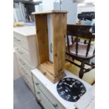 THOMAS KENT, LONDON, BATTERY WALL CLOCK AND A SMALL PINE OPEN BOOKCASE, 1?2? WIDE