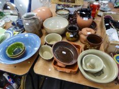 LARGE STUDIO POTTERY BOWL WITH BLUE INTERIOR DESIGN, POTTERY GLADSTONE JUG, AND OTHER VARIOUS STUDIO