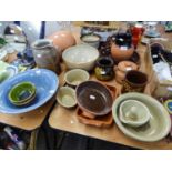 LARGE STUDIO POTTERY BOWL WITH BLUE INTERIOR DESIGN, POTTERY GLADSTONE JUG, AND OTHER VARIOUS STUDIO