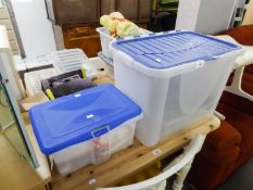 DIY BLOW LAMP AND SIX PLASTIC STORAGE BOXES  WITH SUNDRY CONTENTS