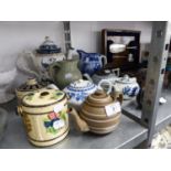 BLACK WEDGWOOD JUG, GERMAN DESIGN TOBACCO JAR AND COVER, KLIMAX 'JAPEN' TOBACCO JAR AND COVER AND