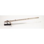 CHILD'S PRE-WAR TOY SWORD with aluminium single edge blade, plated basket hilt, 19 1/2" (49.5cm)