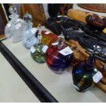 FIVE VARIOUS GLASS PERFUME BOTTLES AND STOPPERS (5)