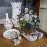 NAO, SPANISH PORCELAIN GROUP OF TWO CHOIR BOYS; FOUR CHINA SEALS AS A FAMILY GROUP; AYNSLEY CHINA