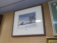 A WATERCOLOUR LANDSCAPE 'BARN IN WINTER'WASHBURN VALLEY BY TERRY LOGAN 24cm x 19cm