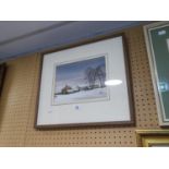 A WATERCOLOUR LANDSCAPE 'BARN IN WINTER'WASHBURN VALLEY BY TERRY LOGAN 24cm x 19cm