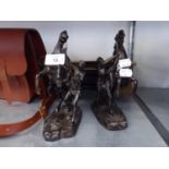 A PAIR OF SMALL SPELTER MARLEY HORSE GROUPS