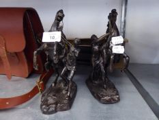 A PAIR OF SMALL SPELTER MARLEY HORSE GROUPS