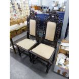 PAIR OF DARK STAINED OAK JACOBEAN REVIVAL HIGH-BACK CHAIRS (2)