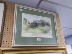 A WATERCOLOUR 'RUINED BARN NEAR CAREW CASTLE'  (1991) BY DORIS MARSDEN (32cm x 22cm)