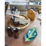 JEFF WRIGLEY TURNED WOOD LARGE FRUIT BOWL, WOOD AND GLASS BOOKSTAND AND  OTHER WOOD RELATED ITEMS