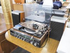 ALBA TABLE TOP MUSIC CENTRE AND A PAIR OF FIDELITY LOUDSPEAKERS, 12? HIGH