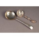 SILVER SERVING SPOON BY EDWARD VINERS, 8? (20.3m) long, Sheffield 1960, together with a FANCY SILVER