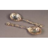 VICTORIAN SILVER PAIR OF SERVING SPOONS WITH FANCY PIERCED HANDLES BY WILLIAM HUTTON & SONS Ltd,