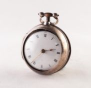 BLAKE, LONDON, GEORGE III SILVER PAIR CASED VERGE POCKET WATCH with white enamelled roman dial, 1