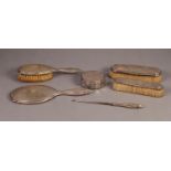 SIX PIECE FOREIGN SILVER COLOURED METAL DRESSING TABLE SET, 800 standard, comprising: THREE BRUSHES,