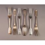 SIX VICTORIAN SILVER FIDDLE PATTERN DESSERT FORKS, comprising: a SET OF THREE BY GEORGE W ADAMS,