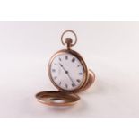 WALTHAM ROLLED GOLD DEMI-HUNTER POCKET WATCH, with keyless movement, no. 24043516, white roman dial