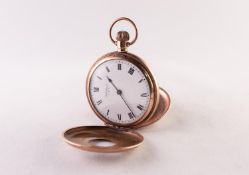 WALTHAM ROLLED GOLD DEMI-HUNTER POCKET WATCH, with keyless movement, no. 24043516, white roman dial