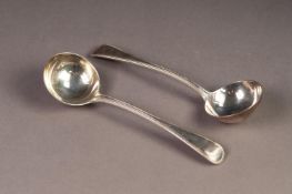 VICTORIAN SILVER PAIR OF BEAD EDGE SAUCE LADLES BY GEORGE W. ADAMS, 7 ¼? (18.4cm) long, London 1866,