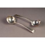 VICTORIAN SILVER PAIR OF BEAD EDGE SAUCE LADLES BY GEORGE W. ADAMS, 7 ¼? (18.4cm) long, London 1866,