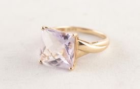 9ct GOLD DRESS RING with a large square white stone in a four claw setting, 4.5 gms, ring size Q