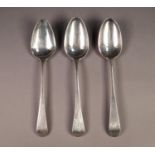 TWO GEORGE III SILVER TABLE SPOONS, one by PETER & WILLIAM BATEMAN, London 1806, initialled, the