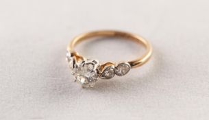 18ct GOLD AND PLATINUM RING CLAW SET WITH A ROUND, OLD CUT SOLITAIRE DIAMOND, approximately 0.