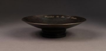 MODERN PRESENTATION STERLING SILVER SHALLOW DISH, with black moulded resin foot, 1 ¾? (4.4cm)