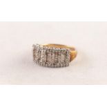 9ct GOLD AND TINY DIAMOND RING, the six rung ladder pattern top set with numerous tiny diamonds, the