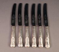 SET OF SIX KINGS PATTERN AFTERNOON TEA KNIVES WITH FILLED SILVER HANDLES, (6)