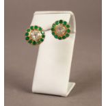 PAIR OF INDIAN 22ct GOLD AND STONE SET CLUSTER EARRINGS each set with large centre white stone and