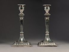 PAIR OF ELEGANT ADAM STYLE ELECTROPLATED TABLE CANDLESTICKS, each with an urn shaped sconce,