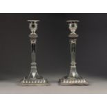 PAIR OF ELEGANT ADAM STYLE ELECTROPLATED TABLE CANDLESTICKS, each with an urn shaped sconce,