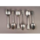 SET OF FOUR VICTORIAN SILVER FIDDLE PATTERN DESSERT SPOONS BY JAMES & JOSIAH WILLIMAS, initialled,