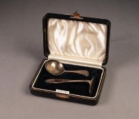 GEORGE III SILVER CADDY SPOON BY PETER AND WILLIAM BATEMAN, initialled, together with a CHILD?S