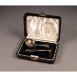 GEORGE III SILVER CADDY SPOON BY PETER AND WILLIAM BATEMAN, initialled, together with a CHILD?S