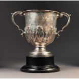 ELKINGTON & CO SILVER TWO HANDLED TROPHY CUP, the bowl repousse with acanthus leaves and beaded