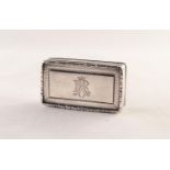 VICTORIAN SILVER SNUFF BOX, oblong, the hinged lid having engine turned border and raised and chased