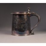 GARRARD & Co Ltd, MODERN GEORGIAN STYLE PRESENTATION LARGE LIDDED TANKARD, of plain, slightly