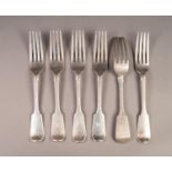 SET OF SIX VICTORIAN SILVER FIDDLE PATTERN FORKS BY GEORGE W ADAMS, initialled, 8? (20.3cm) long,