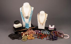 SELECTION OF COSTUME JEWELLERY, mainly necklaces, includes three strand simulate pearl example