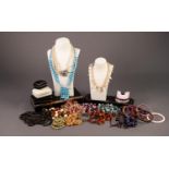 SELECTION OF COSTUME JEWELLERY, mainly necklaces, includes three strand simulate pearl example