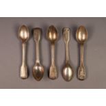 SET OF FIVE VICTORIAN SILVER FIDDLE AND THREAD PATTERN COFFEE SPOONS BY JAMES & JOSIAH WILLIAMS,