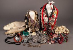 GOOD SELECTION OF COSTUME JEWELLERY, mainly necklaces, including Millefiore glass bead exampl,