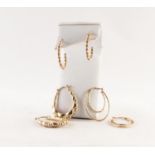 THREE PAIRS OF 9ct GOLD HOOP EARRINGS, various styles, 7.7 gms