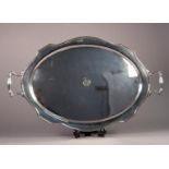 J.D.W. & Co. GOOD QUALITY ELECTROPLATE OVAL TWO HANDLE TRAY, plain with shaped border, centred