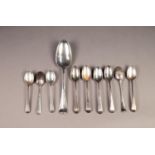 GEORGE II SILVER DESSERT SPOON BY JEREMIAH KING, initialled, London 1744, together with a SET OF SIX